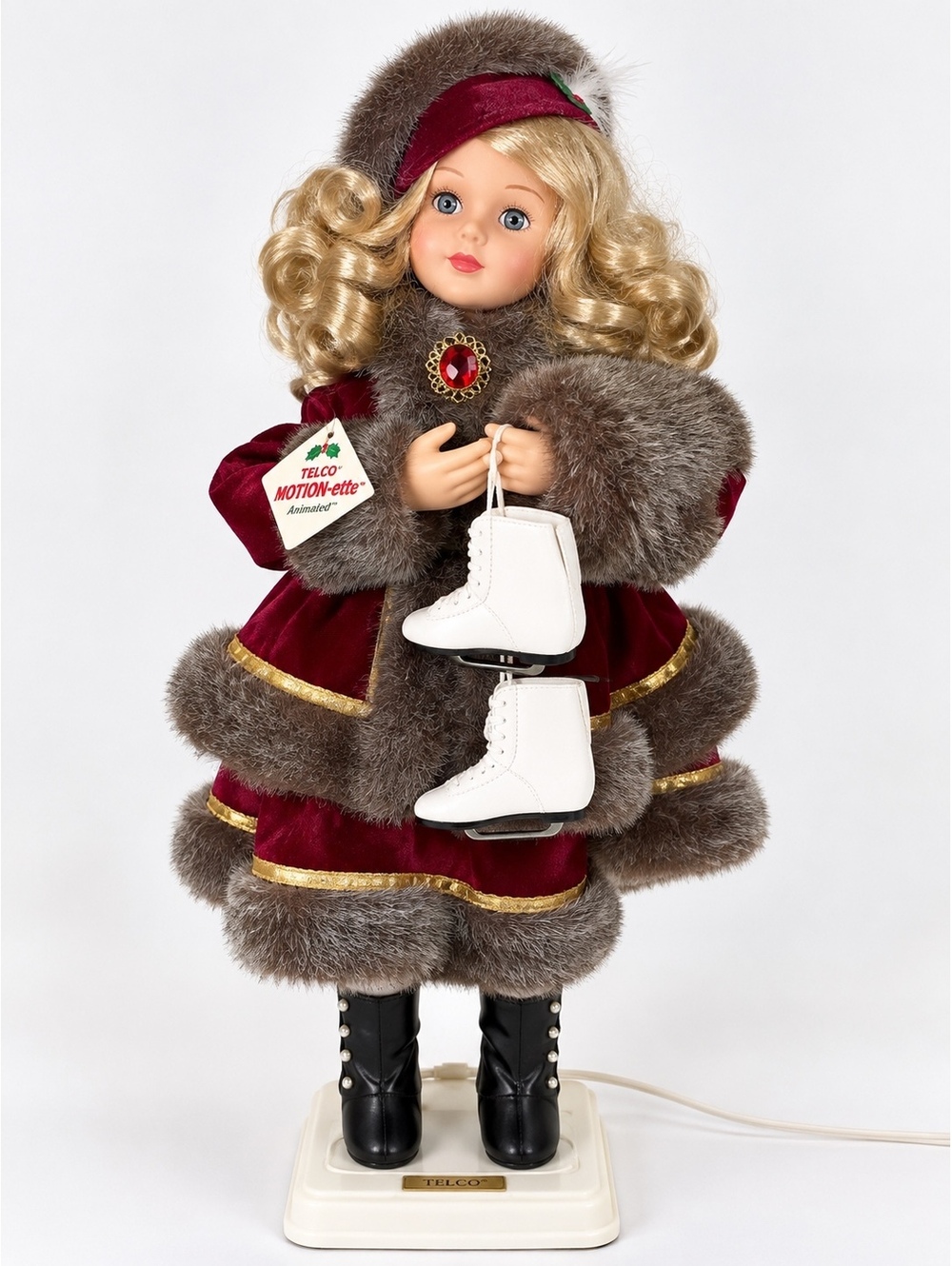 Vintage Telco Motionette Animated Ice Skating Girl Christmas Doll 24” WORKS